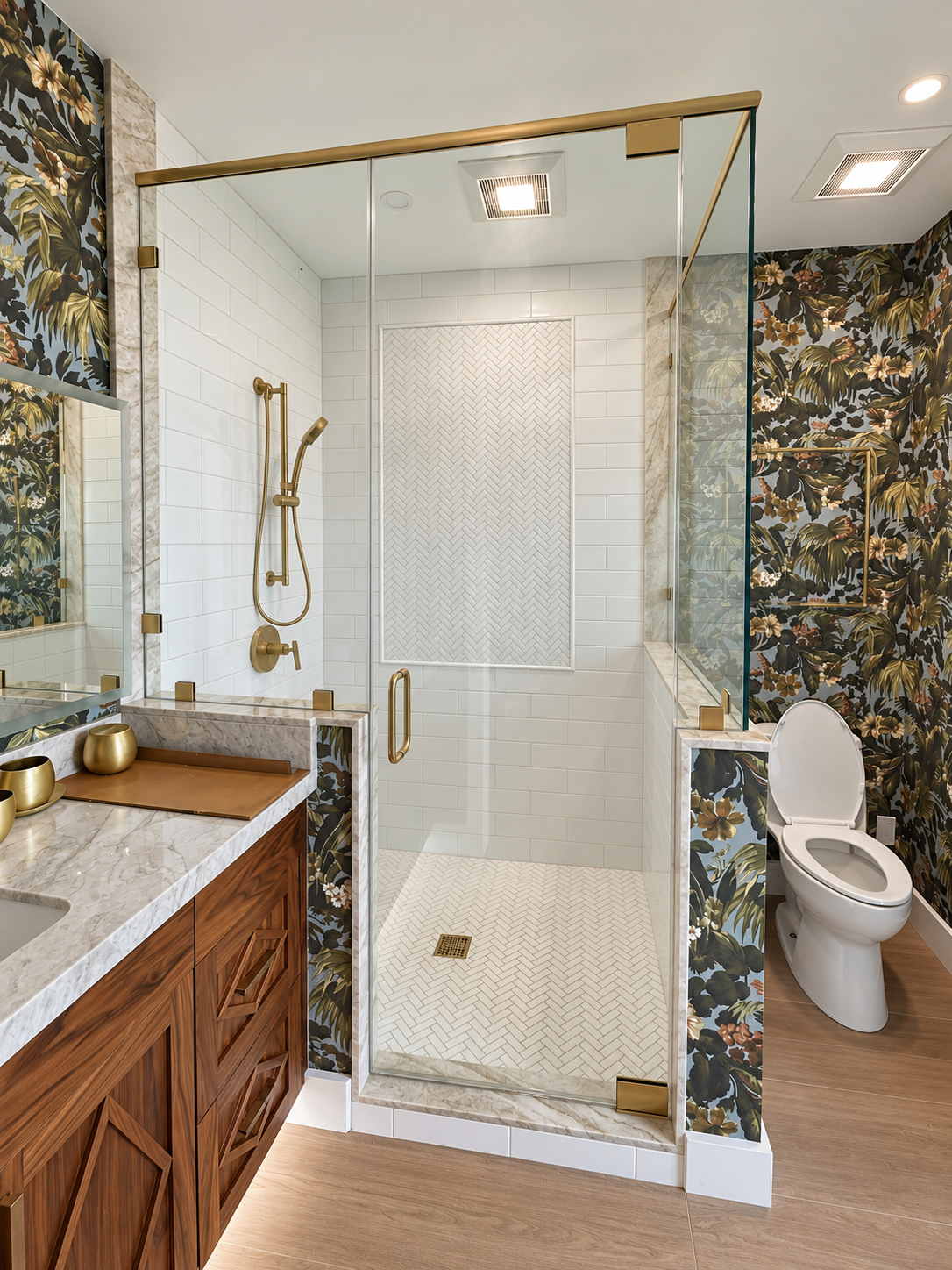 Brass Hardware Shower Enclosure - Kauai residence - Kauai glass project