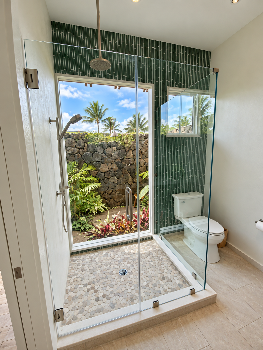 Tropical View Shower Enclosure - Kauai residence - Kauai glass project