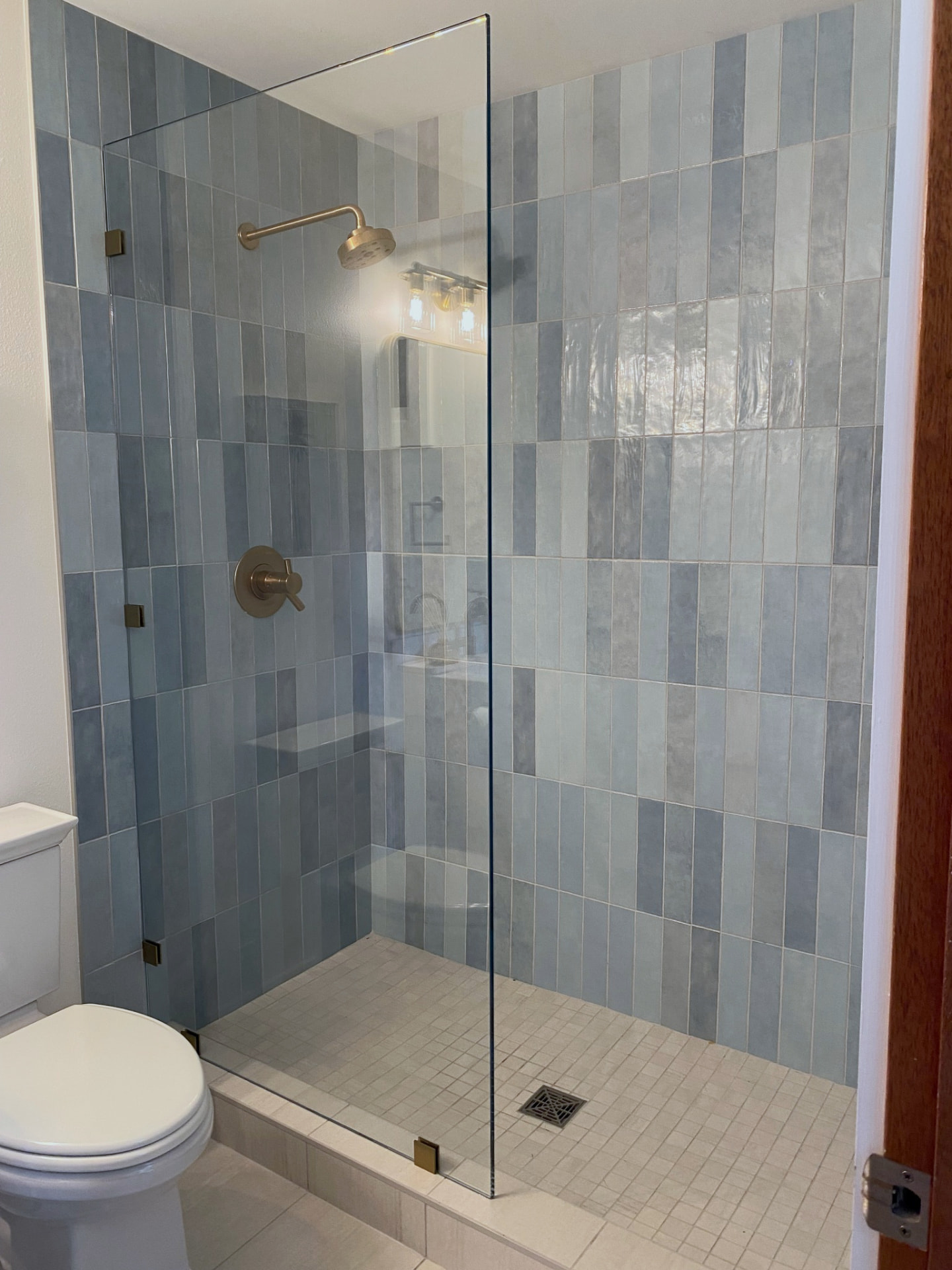 Brass Hardware Shower with Bench - Kauai residence - Kauai glass project