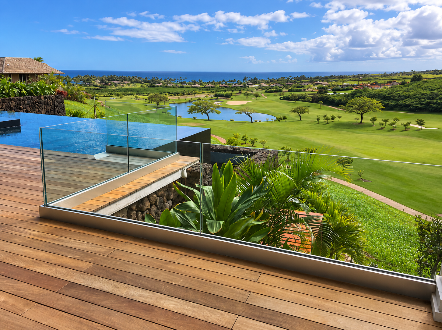Frameless Glass Railing - Kauai resort - Kauai glass project